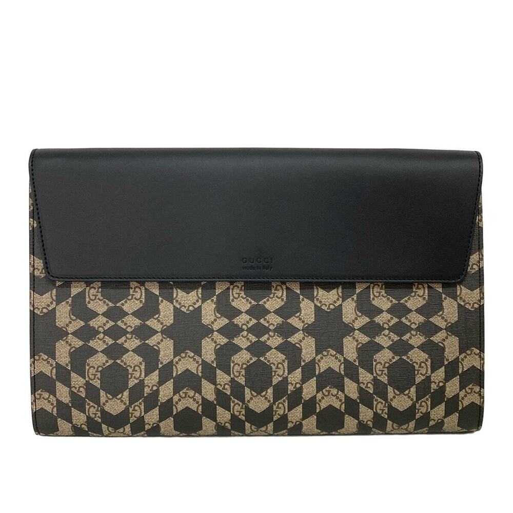 GUCCI GG Kaleido Supreme Portfolio Clutch Bag Beige Dark Brown Black